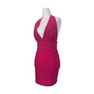 Vintage Y2k Hot pink club halter bodycon dress
